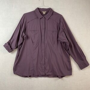 Duluth Trading Co Shirt Womens 2X Purple Long Sleeve Roll Tab Vent Fishing Nylon